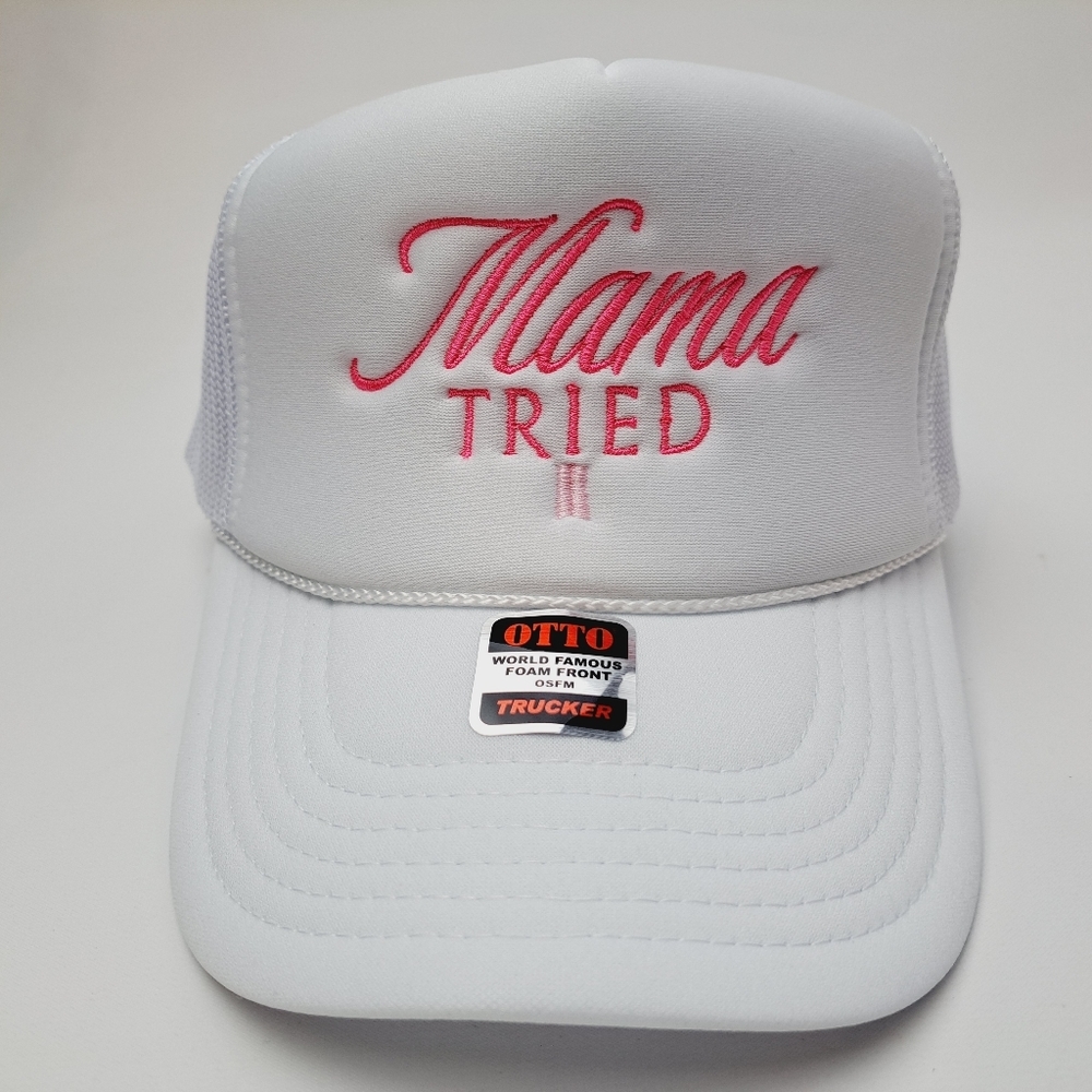 Daddy Tried Foam Trucker Mesh Snapback White Pink Text